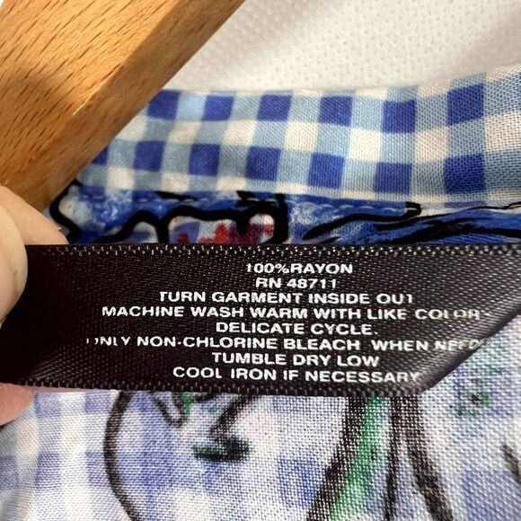 Massini Gingham Floral Boho Blouse Size Large Bold Cottage Core Whimsical - Picture 7 of 9